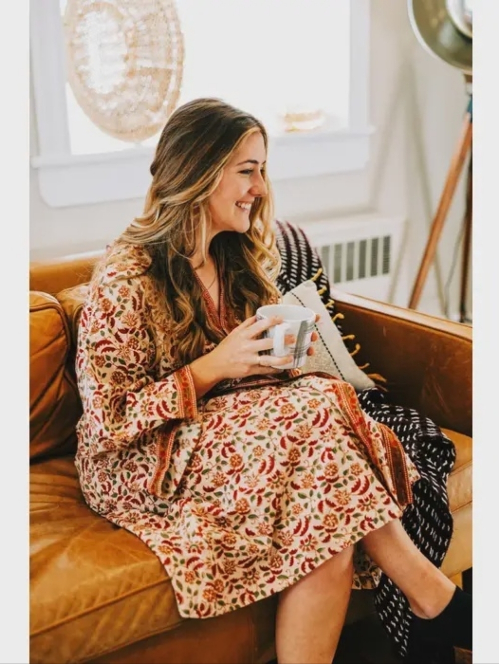 NEW Floral Block-Print New Day Short Robe, 100% Cotton (OS) - Picture 9 of 11